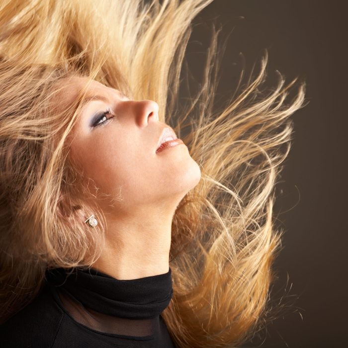 Fluttering hair Fine long hair of the girl flutter in movement